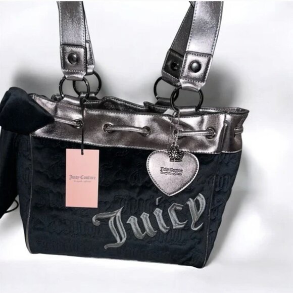 Juicy Couture Vintage Dreams Tote Handbag Black and Gunmetal Tik Tok Viral NWT - Picture 2 of 5
